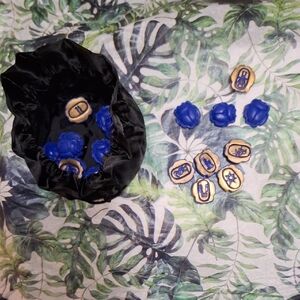 Blue and Gold Game Tokens with Black Pouch